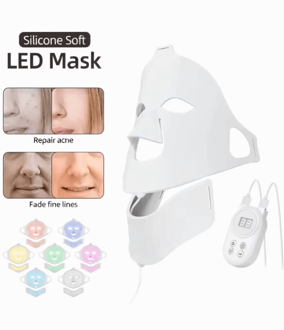Masque lumineux pour le visage et le cou avec télécommande
